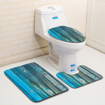 Zeegle Wood Printed 3pcs Set prostirki za kupaonicu Neklizajući kupaonski tepih Otirač Dekoracija Navlaka za WC sjedalo Tepih Set kupaonskih prostirki Otirač za tuširanje