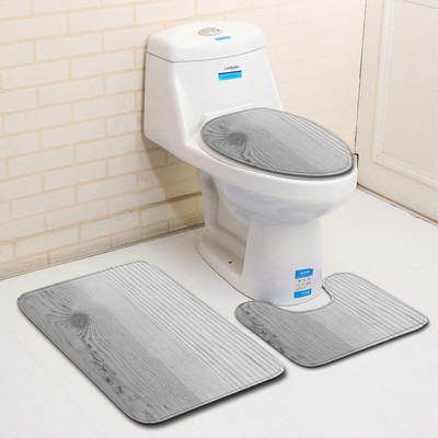 Zeegle Wood Printed 3pcs Set prostirki za kupaonicu Neklizajući kupaonski tepih Otirač Dekoracija Navlaka za WC sjedalo Tepih Set kupaonskih prostirki Otirač za tuširanje