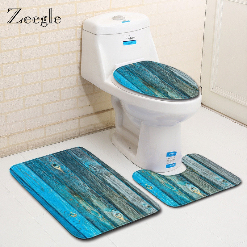 Zeegle Wood Printed 3pcs Set prostirki za kupaonicu Neklizajući kupaonski tepih Otirač Dekoracija Navlaka za WC sjedalo Tepih Set kupaonskih prostirki Otirač za tuširanje