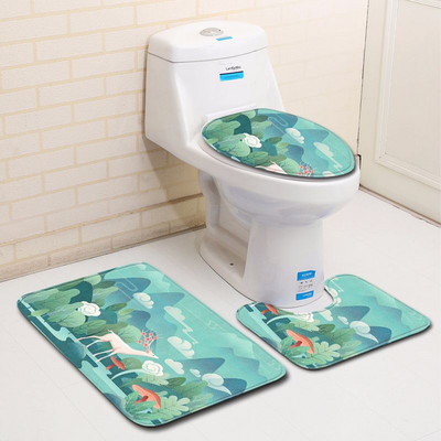 Zeegle 3Pcs Prostirka za kupaonicu Kupaonski tepih s 3D printom Elk-a Neklizajuće prostirke za kupaonicu Otirač za WC školjku Upijajući poklopac za WC školjku Kupaonska prostirka
