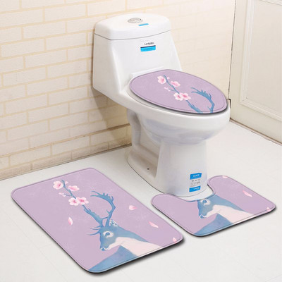 Zeegle 3Pcs Prostirka za kupaonicu Kupaonski tepih s 3D printom Elk-a Neklizajuće prostirke za kupaonicu Otirač za WC školjku Upijajući poklopac za WC školjku Kupaonska prostirka