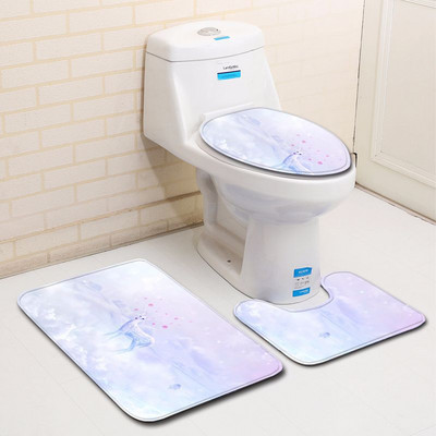 Zeegle 3Pcs Prostirka za kupaonicu Kupaonski tepih s 3D printom Elk-a Neklizajuće prostirke za kupaonicu Otirač za WC školjku Upijajući poklopac za WC školjku Kupaonska prostirka