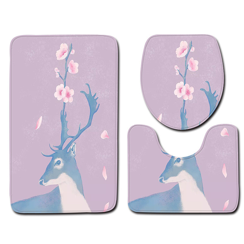 Zeegle 3Pcs Prostirka za kupaonicu Kupaonski tepih s 3D printom Elk-a Neklizajuće prostirke za kupaonicu Otirač za WC školjku Upijajući poklopac za WC školjku Kupaonska prostirka