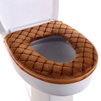 Зимно топло плюшено покривало за тоалетна Чиния Водоустойчив универсален модел пръстен за тоалетна миеща се подложка за баня с цип Декоративна тоалетна седалка