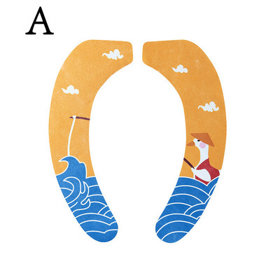 Ūdensizturīgs tualetes sēdekļa spilvens mājsaimniecības pastas tualetes uzlīmes Four Seasons universāls vannas istabas mazgājams karikatūra tualetes spilvens