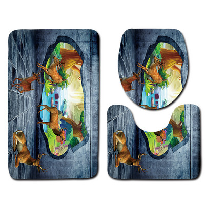 Zeegle Memory spužva s otisnutim životinjama 3 kom/set 3D prostirke u kupaonici Protuklizni kupaonski tepisi WC prostirke za kupaonicu Tepisi Poklopac