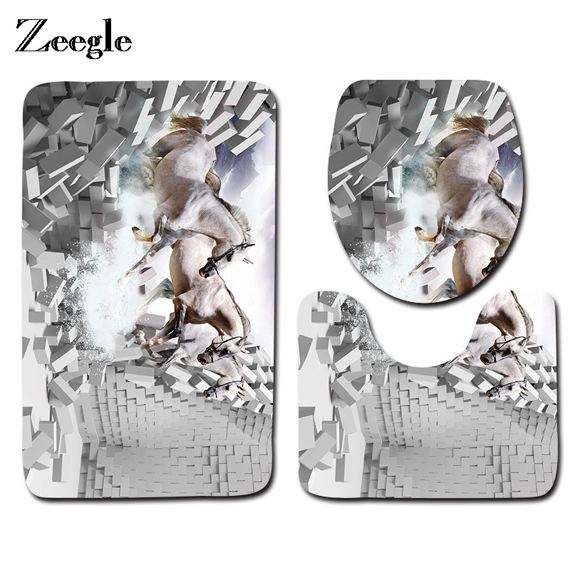 Zeegle Memory spužva s otisnutim životinjama 3 kom/set 3D prostirke u kupaonici Protuklizni kupaonski tepisi WC prostirke za kupaonicu Tepisi Poklopac