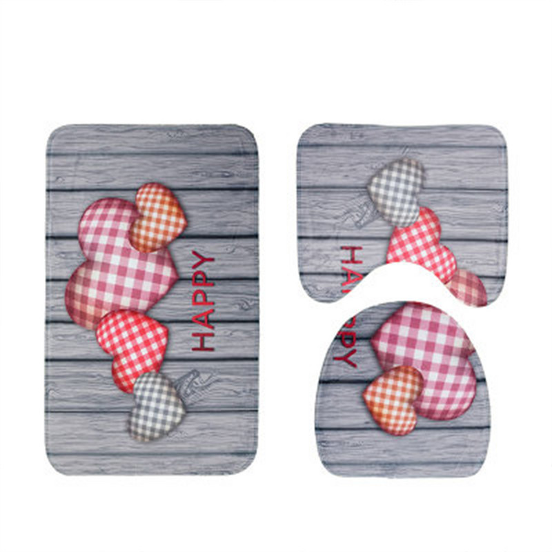 Kupaonski tepih od 3 komada, protuklizni set ljubavnih srca, konturna prostirka za kupanje U-oblika, set pokrivača za toaletni poklopac, pribor za tuširanje