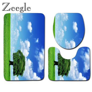 Zeegle Printed Tree Комплект постелки за баня Подложка за баня Входна изтривалка Поставка Килим Микрофибърна подложка за крака Килим против плъзгане