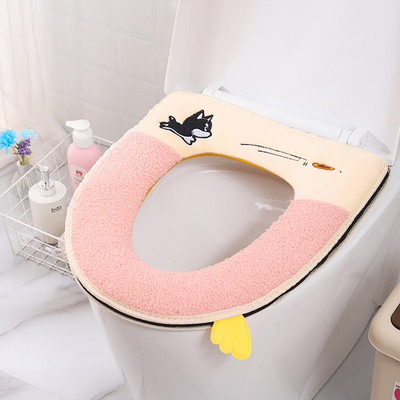 Tualetes sēdekļa pārvalks ar rokturi, karikatūra suns izšuvums universāla izmēra tualetes spilvens mazgājams vannasistabas rīks