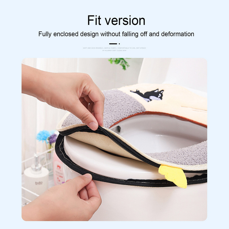 Tualetes sēdekļa pārvalks ar rokturi, karikatūra suns izšuvums universāla izmēra tualetes spilvens mazgājams vannasistabas rīks