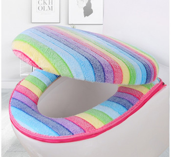 Комплект покривала за тоалетна седалка за баня Thicken Soft Coral Velvet Rainbow Color Zipper Toalet Waterproof WC Cover Cover