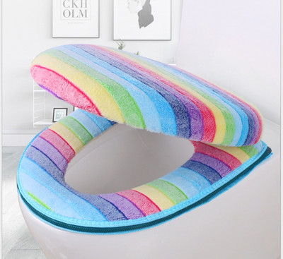 Set navlaka za WC školjku Thicken mekani koraljni baršun duginih boja s patentnim zatvaračem Topla vodootporna WC navlaka za nošu