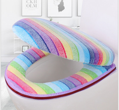 Set navlaka za WC školjku Thicken mekani koraljni baršun duginih boja s patentnim zatvaračem Topla vodootporna WC navlaka za nošu