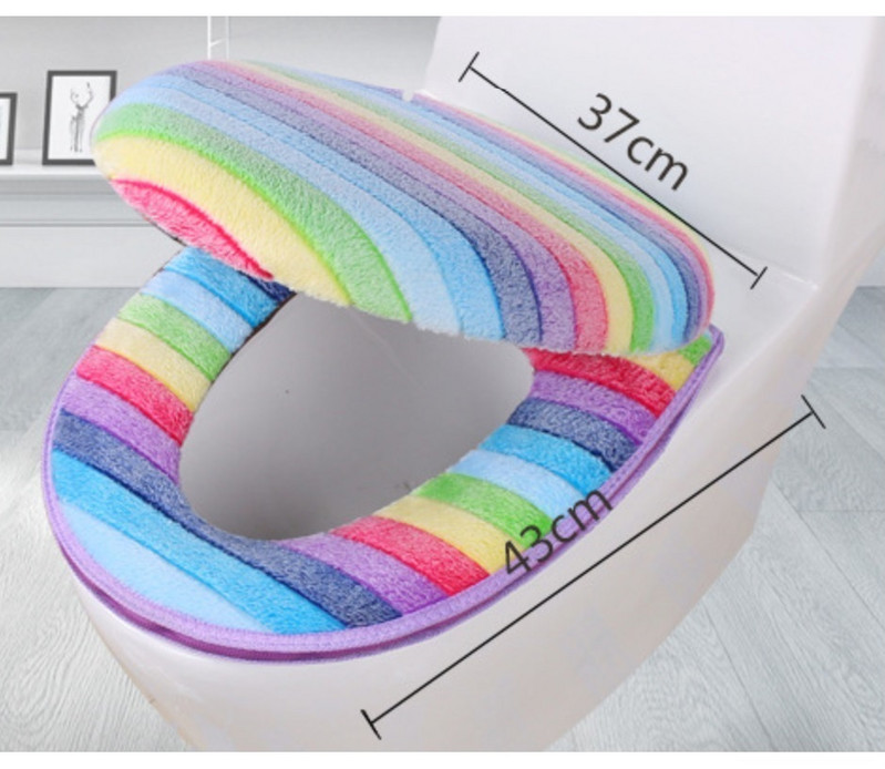 Set navlaka za WC školjku Thicken mekani koraljni baršun duginih boja s patentnim zatvaračem Topla vodootporna WC navlaka za nošu