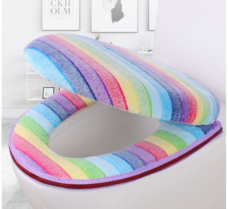 Set navlaka za WC školjku Thicken mekani koraljni baršun duginih boja s patentnim zatvaračem Topla vodootporna WC navlaka za nošu