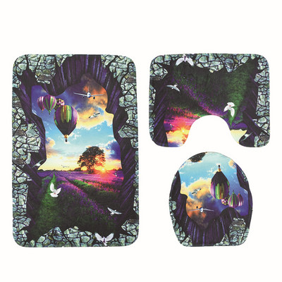 Set prostirki za kupaonicu s otiskom Zeegle školjke od 3 komada Neklizajuće podne prostirke za WC školjku Kupaonski tepisi Flanelski tepih s postoljem Podmetači za poklopac WC školjke