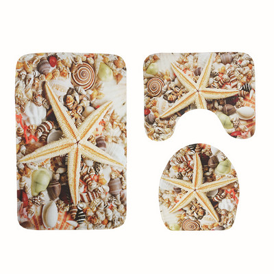 Set prostirki za kupaonicu s otiskom Zeegle školjke od 3 komada Neklizajuće podne prostirke za WC školjku Kupaonski tepisi Flanelski tepih s postoljem Podmetači za poklopac WC školjke