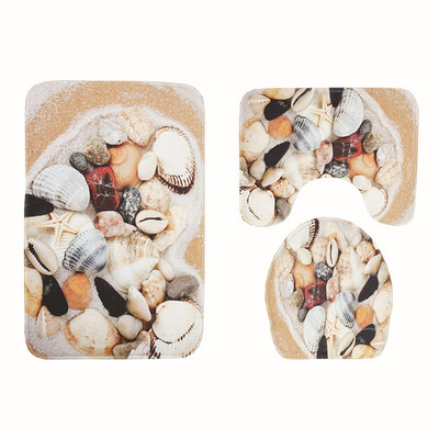 Set prostirki za kupaonicu s otiskom Zeegle školjke od 3 komada Neklizajuće podne prostirke za WC školjku Kupaonski tepisi Flanelski tepih s postoljem Podmetači za poklopac WC školjke