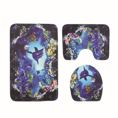 Set prostirki za kupaonicu s otiskom Zeegle školjke od 3 komada Neklizajuće podne prostirke za WC školjku Kupaonski tepisi Flanelski tepih s postoljem Podmetači za poklopac WC školjke