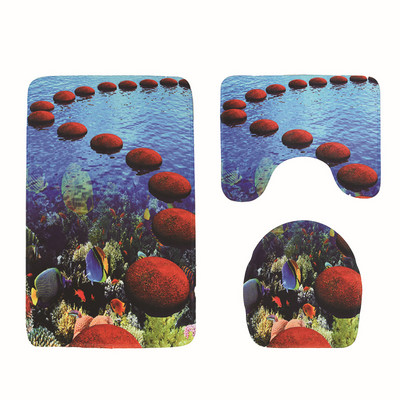 Set prostirki za kupaonicu s otiskom Zeegle školjke od 3 komada Neklizajuće podne prostirke za WC školjku Kupaonski tepisi Flanelski tepih s postoljem Podmetači za poklopac WC školjke