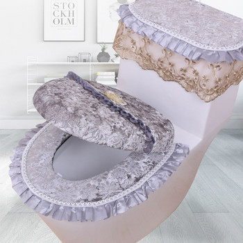 Европейски стил Gold Diamond Velvet Комплект възглавници за тоалетна Водоустойчива домакинска възглавница за тоалетна седалка Едноцветна възглавница от три части