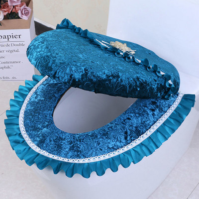 Eiropas stila zelta dimanta samta tualetes spilvenu komplekts mājsaimniecības ūdensnecaurlaidīgs tualetes sēdekļa spilvens Trīsdaļīgs vienkrāsains spilvens