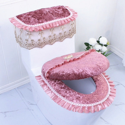 Eiropas stila zelta dimanta samta tualetes spilvenu komplekts mājsaimniecības ūdensnecaurlaidīgs tualetes sēdekļa spilvens Trīsdaļīgs vienkrāsains spilvens