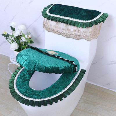 Eiropas stila zelta dimanta samta tualetes spilvenu komplekts mājsaimniecības ūdensnecaurlaidīgs tualetes sēdekļa spilvens Trīsdaļīgs vienkrāsains spilvens