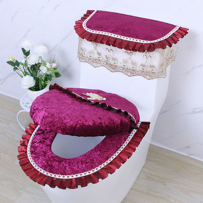 Eiropas stila zelta dimanta samta tualetes spilvenu komplekts mājsaimniecības ūdensnecaurlaidīgs tualetes sēdekļa spilvens Trīsdaļīgs vienkrāsains spilvens