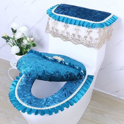 Eiropas stila zelta dimanta samta tualetes spilvenu komplekts mājsaimniecības ūdensnecaurlaidīgs tualetes sēdekļa spilvens Trīsdaļīgs vienkrāsains spilvens