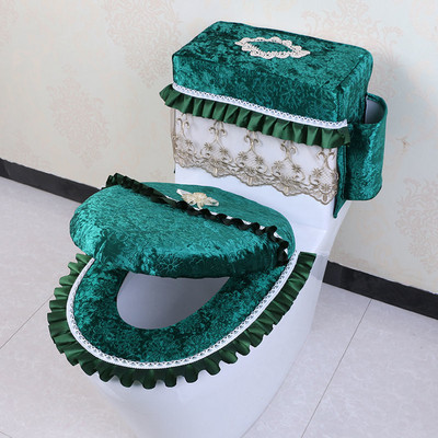 Eiropas stila zelta dimanta samta tualetes spilvenu komplekts mājsaimniecības ūdensnecaurlaidīgs tualetes sēdekļa spilvens Trīsdaļīgs vienkrāsains spilvens