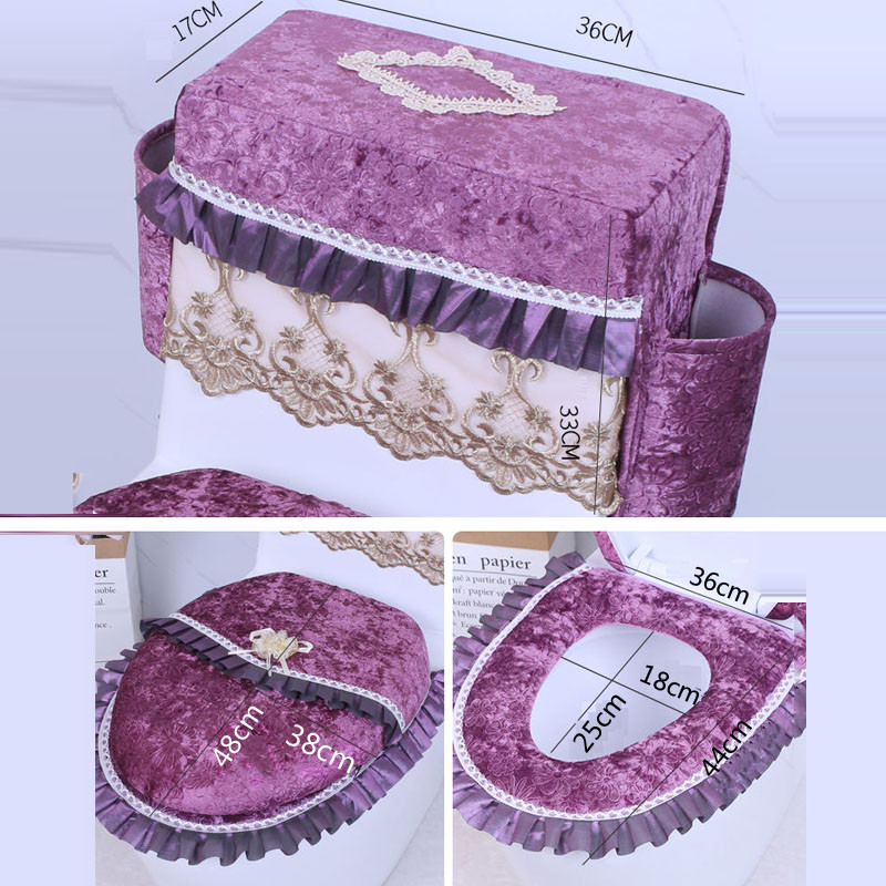 Eiropas stila zelta dimanta samta tualetes spilvenu komplekts mājsaimniecības ūdensnecaurlaidīgs tualetes sēdekļa spilvens Trīsdaļīgs vienkrāsains spilvens