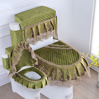 Fyjafon 3τμχ Κάλυμμα καθίσματος τουαλέτας με τσάντα αποθήκευσης χακί Πράσινο πανωφόρι Θήκη τουαλέτας Ζεστό ντουλάπι Κάλυμμα καθίσματος Μαλακό χαλάκι που πλένεται