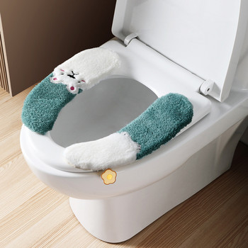 Χειμερινό παχύ κάλυμμα καθίσματος τουαλέτας Επαναχρησιμοποιήσιμο μαλακό ζεστό μαξιλάρι τουαλέτας βελούδινο μαξιλάρι τουαλέτας Universal WC Closestool Ματ εξαρτήματα μπάνιου