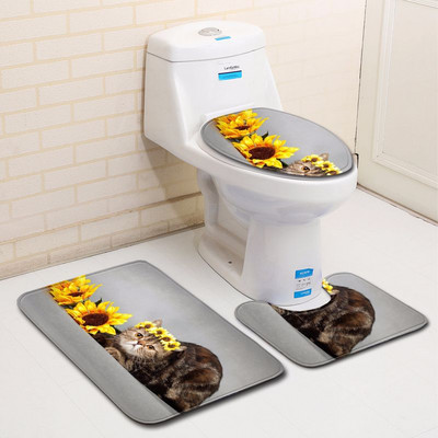 Kupaonski tepih Zeegle Cat Pattern Set prostirki za kupaonicu od mikrovlakana 3 kom. Kupaonske prostirke Protuklizna prostirka za WC kupaonske prostirke Tepisi za tuširanje