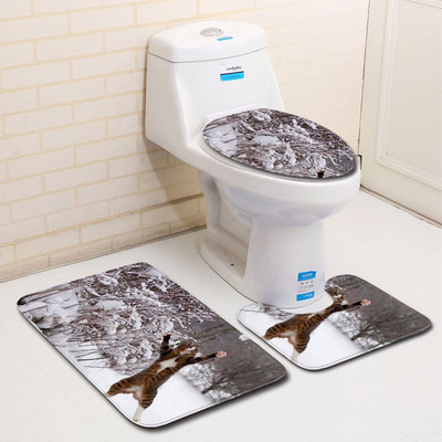 Kupaonski tepih Zeegle Cat Pattern Set prostirki za kupaonicu od mikrovlakana 3 kom. Kupaonske prostirke Protuklizna prostirka za WC kupaonske prostirke Tepisi za tuširanje