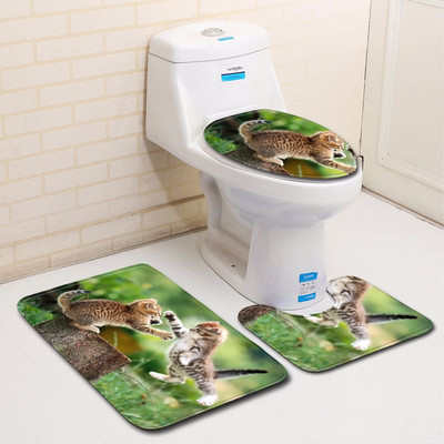Kupaonski tepih Zeegle Cat Pattern Set prostirki za kupaonicu od mikrovlakana 3 kom. Kupaonske prostirke Protuklizna prostirka za WC kupaonske prostirke Tepisi za tuširanje
