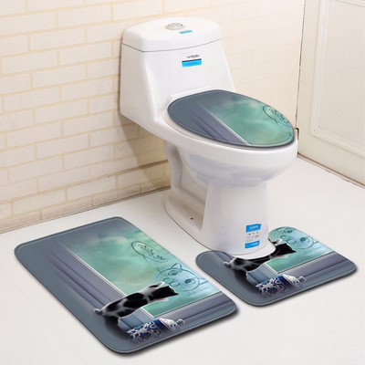 Kupaonski tepih Zeegle Cat Pattern Set prostirki za kupaonicu od mikrovlakana 3 kom. Kupaonske prostirke Protuklizna prostirka za WC kupaonske prostirke Tepisi za tuširanje
