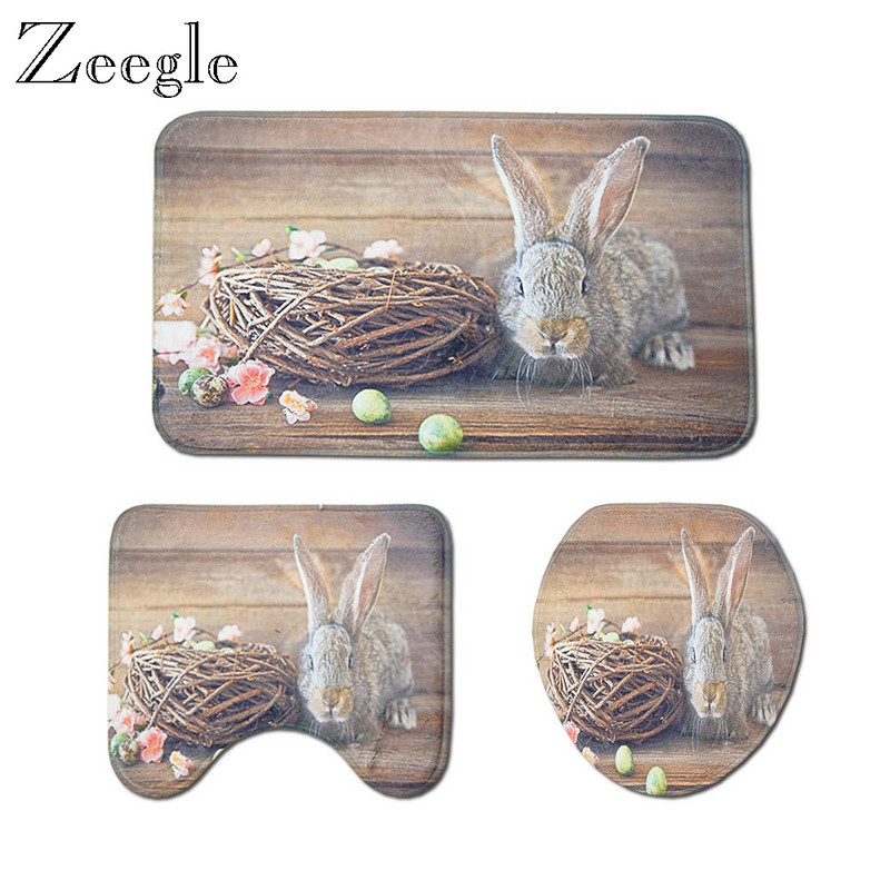 Zeegle Set prostirki za kupaonicu Uskršnja prostirka za dekoraciju WC-a Tepih Postolje Tepih Poklopac Navlaka za WC školjku Periva otirač Poliesterska kupaonska prostirka