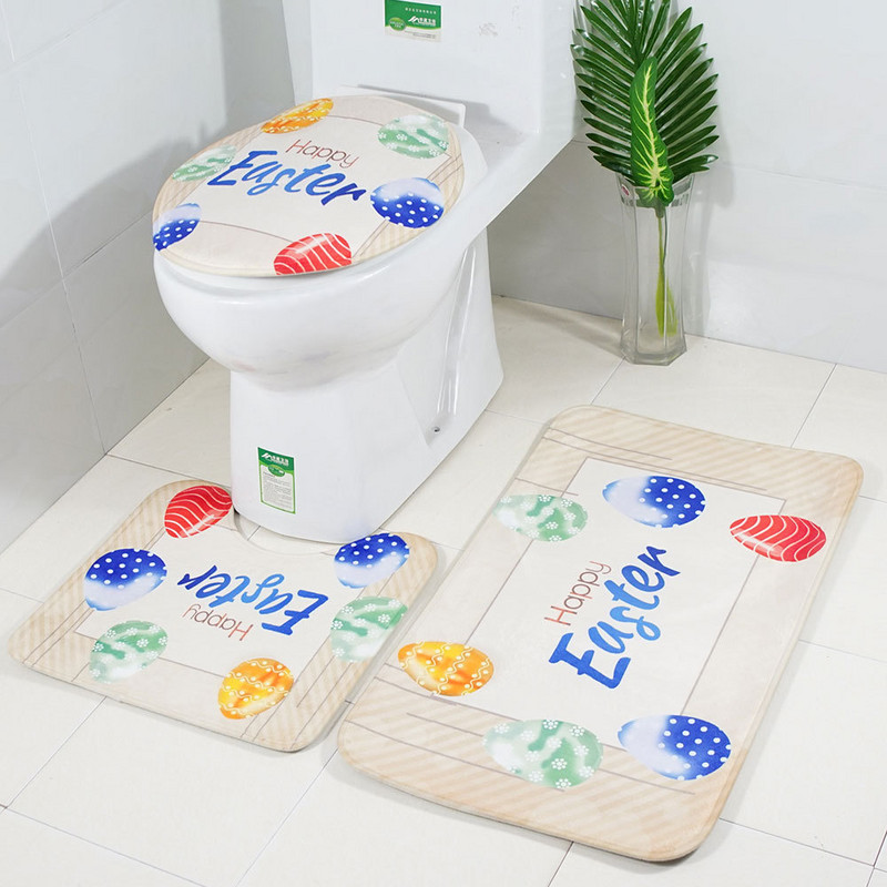 Zeegle Set prostirki za kupaonicu Uskršnja prostirka za dekoraciju WC-a Tepih Postolje Tepih Poklopac Navlaka za WC školjku Periva otirač Poliesterska kupaonska prostirka