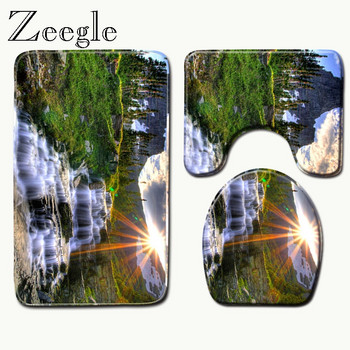 Zeegle Scenic Printed Комплект постелки за баня Тоалетни килими Противохлъзгащ комплект килими за баня Покривало на капака за домашна тоалетна Килим за душ Постелки