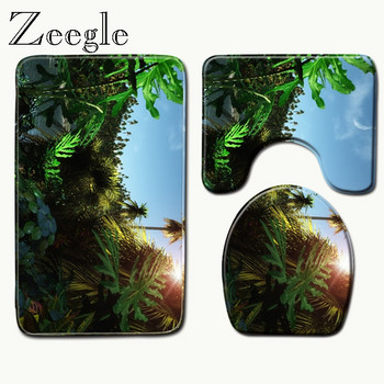 Zeegle Scenic Printed Комплект постелки за баня Тоалетни килими Противохлъзгащ комплект килими за баня Покривало на капака за домашна тоалетна Килим за душ Постелки