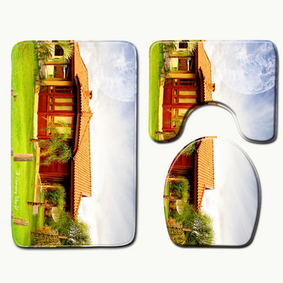 Zeegle Scenic Printed vannas paklājiņu komplekts Tualetes paklāji Pretslīdēšanas vannasistabas paklāju komplekts Sākums Tualetes vāks Dušas istabas Paklājs Grīdas Paklāji