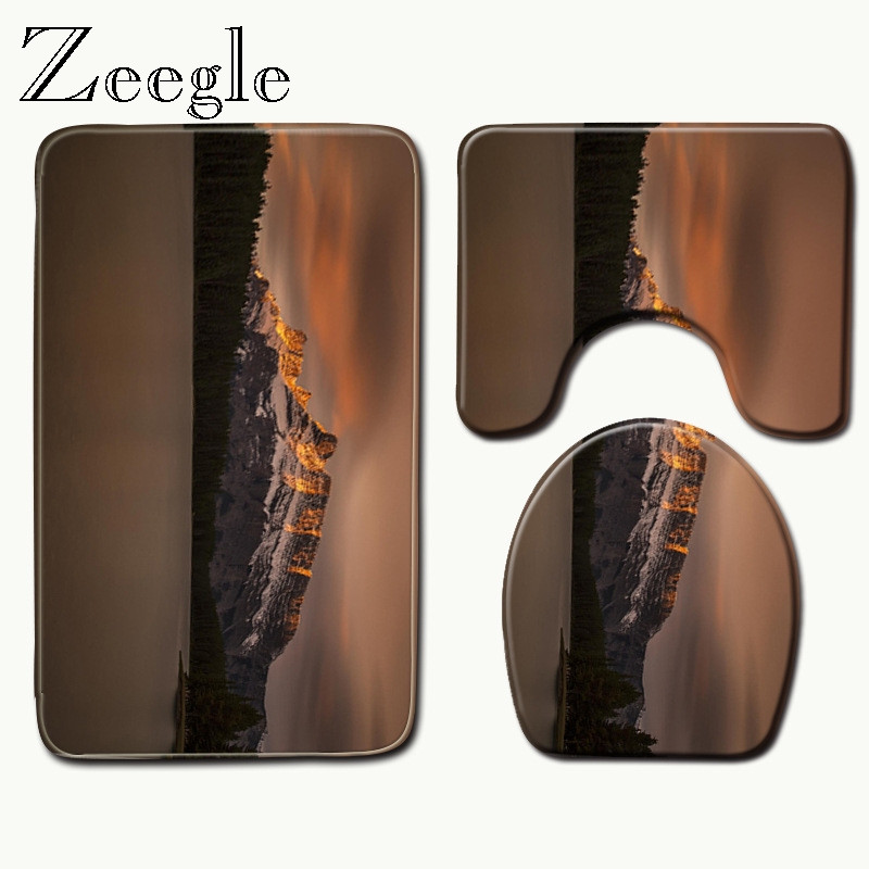 Zeegle Scenic Printed vannas paklājiņu komplekts Tualetes paklāji Pretslīdēšanas vannasistabas paklāju komplekts Sākums Tualetes vāks Dušas istabas Paklājs Grīdas Paklāji