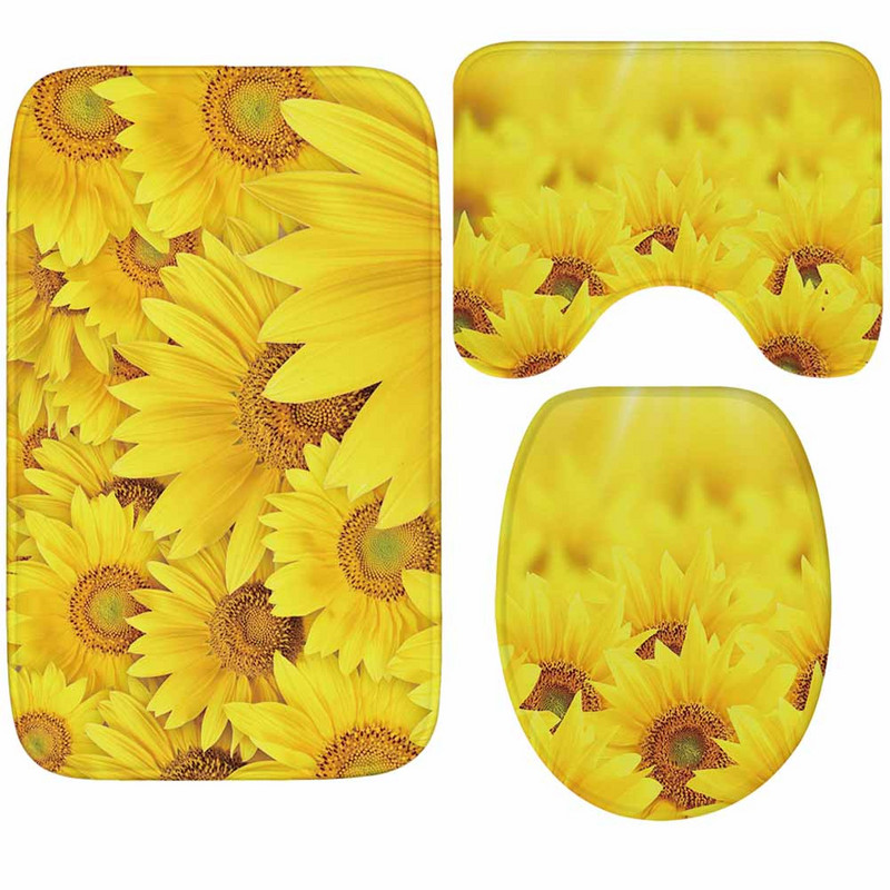 Zeegle Rose Pattern 3gab Tualetes vannas paklājiņu komplekts Neslīdoši paklājiņi vannas istabai Flaneļa grīdas paklāji Vannas istabas paklāji Mājas dekorēšanai Vannas paklāji