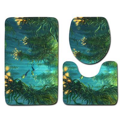 Zeegle tiskani uzorak Set prostirki za kupaonicu WC U tip prostirke Podnožje Tepih Poklopac Navlaka za WC školjku Poliester Podna prostirka za kupaonicu Ulazni tepih