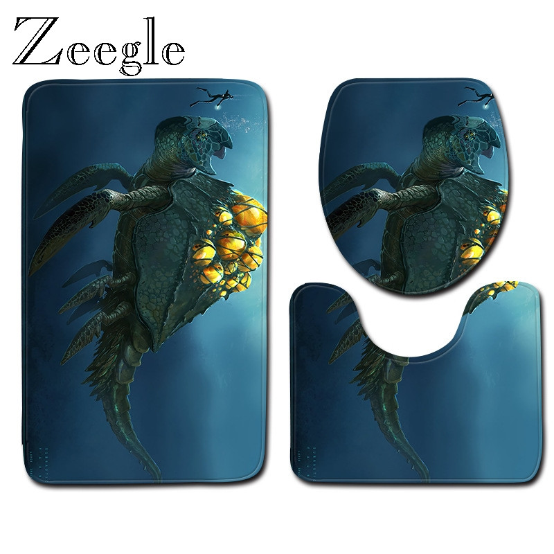 Zeegle tiskani uzorak Set prostirki za kupaonicu WC U tip prostirke Podnožje Tepih Poklopac Navlaka za WC školjku Poliester Podna prostirka za kupaonicu Ulazni tepih