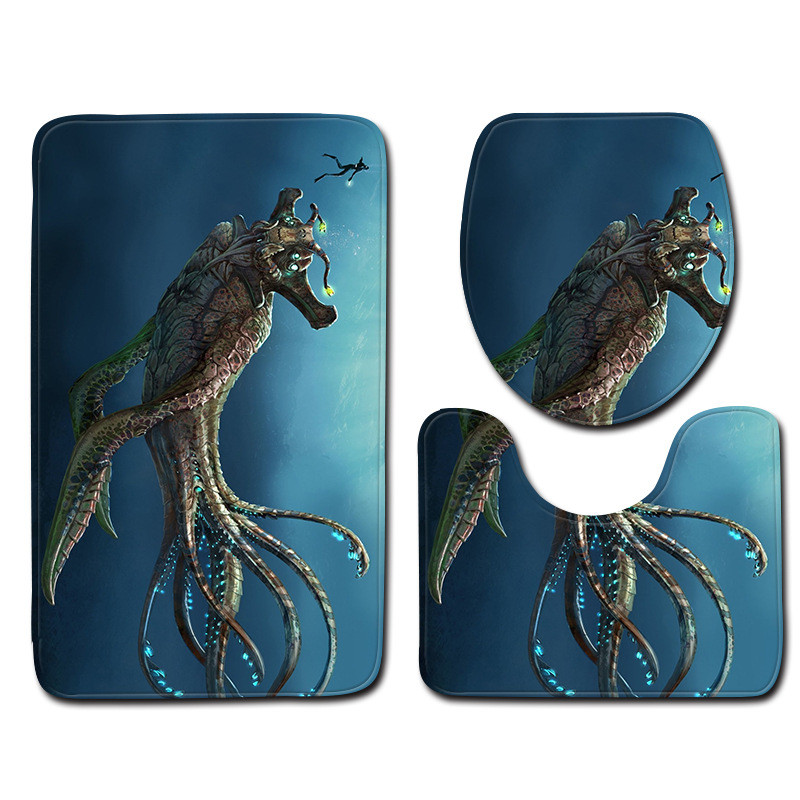 Zeegle tiskani uzorak Set prostirki za kupaonicu WC U tip prostirke Podnožje Tepih Poklopac Navlaka za WC školjku Poliester Podna prostirka za kupaonicu Ulazni tepih