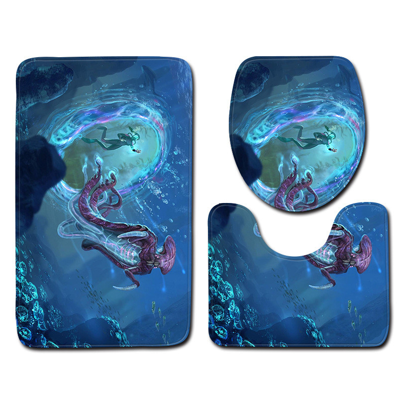 Zeegle tiskani uzorak Set prostirki za kupaonicu WC U tip prostirke Podnožje Tepih Poklopac Navlaka za WC školjku Poliester Podna prostirka za kupaonicu Ulazni tepih